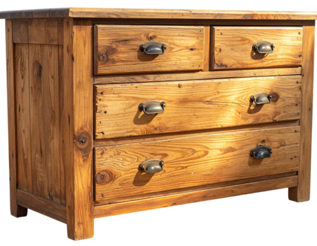  Rustic Wooden Chest of Drawers with Metal Handles, Angled Side View, Isolated (3)