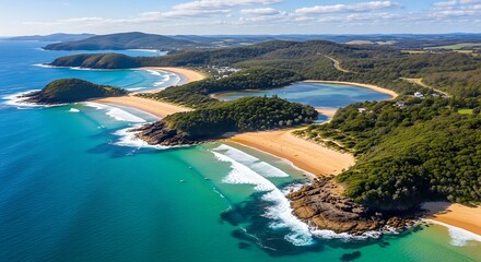 Fototapeta premium Aerial view of a beautiful beach with clear water.