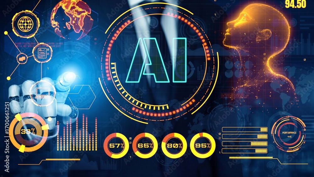 Aufkleber ai assistant brain processor with llm technology, big data, machine learning, generative ai for busi
