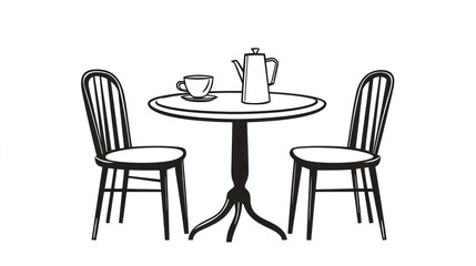 Simple black and white table and chairs illustration