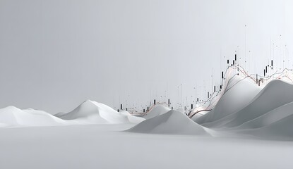 Dynamic abstract data visualization featuring black and white bar graphs and flowing lines against a blurred modern background