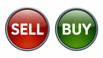 Red sell button and green buy button on white background