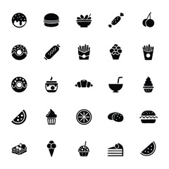 Stylish Black Food Icons of Coffee Desserts and Sweets