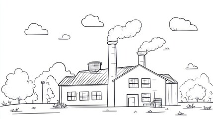 Fototapeta premium Drawing of factory building
