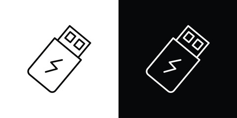 USB icon in line design. editable stroke icon.