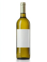 White Wine Bottle with Blank Label for Product Mockup, Isolated on White Background