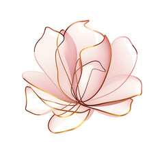 The abstract flower outline features delicate soft lines in pastel colors, blending gold for elegance. The delicate textures and subtle transitions highlight the intricate details of the flower.