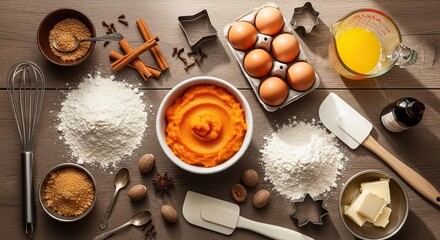 Gathering ingredients for delicious homemade pumpkin pie, baking festive fall treats with warmth