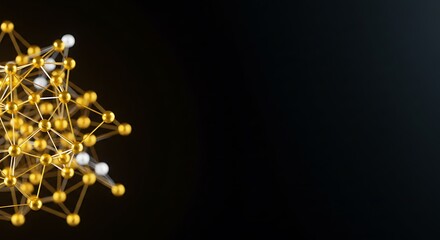 Abstract Gold Molecular Structure on Black Background Artistic Scientific Illustration
