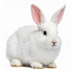 Adorable white bunny with large ears sits patiently, perfect for spring themes