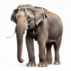 Fototapeta premium Majestic elephant with tusks stands powerfully against a clean white background