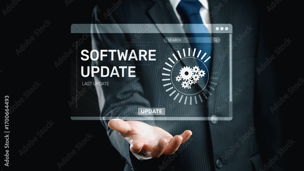 Poster knowledge upgrade and software update, digital skills improvement, competitive advantage, continuous