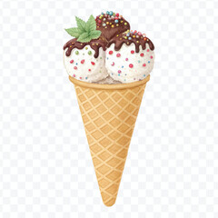realistic 3d Ice cream cone in different style isolated on transparent background	