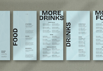Set of Food and Drinks Menus with Black and Blue Accents