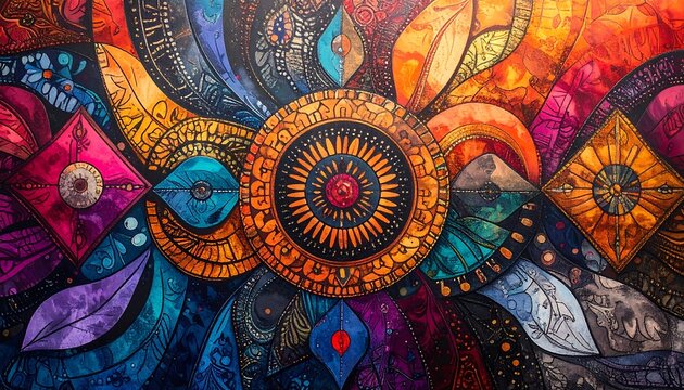 Vibrant abstract design with intricate patterns