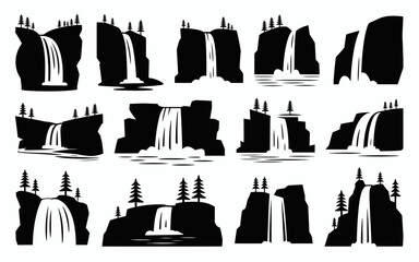 Vector art of waterfall silhouette, vector illustration collection