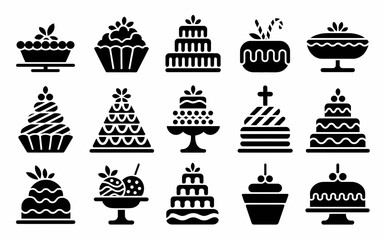 Vector art of collection of various cake silhouettes