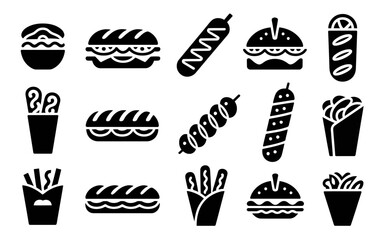 Vector art of black silhouettes of fast food