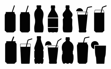 Vector art of black silhouette of various drinks