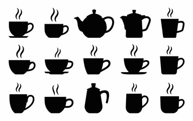 Vector art of black silhouette of various hot drinks