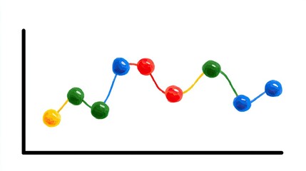 Colorful line graph with dots representing data points on a white background, illustrating a trend or progress over time, isolated on white background.