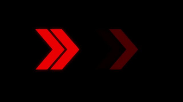 Abstract directional swipe arrow on black background. Directional arrow loading icon. Various colorful arrows indicate the direction of the overlay video layer.