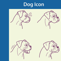 Set of boxer dog head sketches in profile view showing different expressions and angles