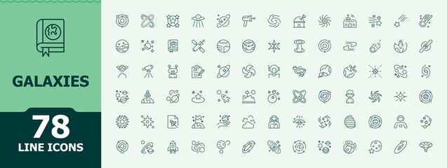 Galaxies line icon set. Containing space, universe, astronomy, telescope, star, moon and more. Science icon set. Trendy minimal icons. Editable stroke. © icogrid