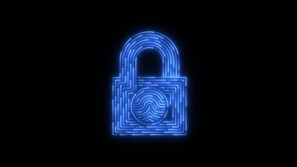 glowing neon Digital fingerprint padlock icon security system on a black background. fingerprint padlock icon animation. Futuristic cybersecurity animation highlights identity, privacy, protection.  - Powered by Adobe