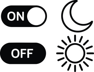 Toggle Switches with Sun and Moon Icons Representing Day and Night Mode Functionality for User Interface Design in Black and White