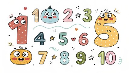 Adorable cartoon numbers 1-10 with cute faces for early childhood education and fun learning