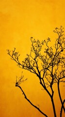 Obraz premium Silhouette of tree branches swaying, cast against a flat yellow wall, poetic surreal contrast, art concept