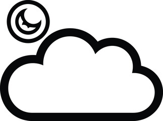 Black and White Iconography Illustrating a Cloud with Rounded Edges and a Crescent Moon Symbolizing Nighttime Weather and Atmospheric Conditions