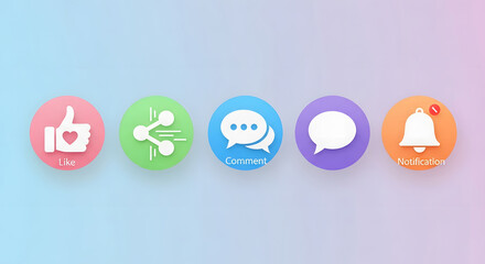 social media icons like, share, chat, notification, message