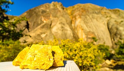 Yellow rocks against mountains
