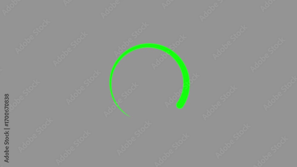Poster bright green circular loading spinner animation on a plain gray background