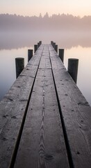 Obraz premium Misty Morning on the Lake Pier