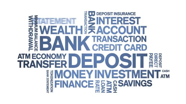 Bank Deposit animated word cloud-text design animation tag kinetic typography seamless loop.