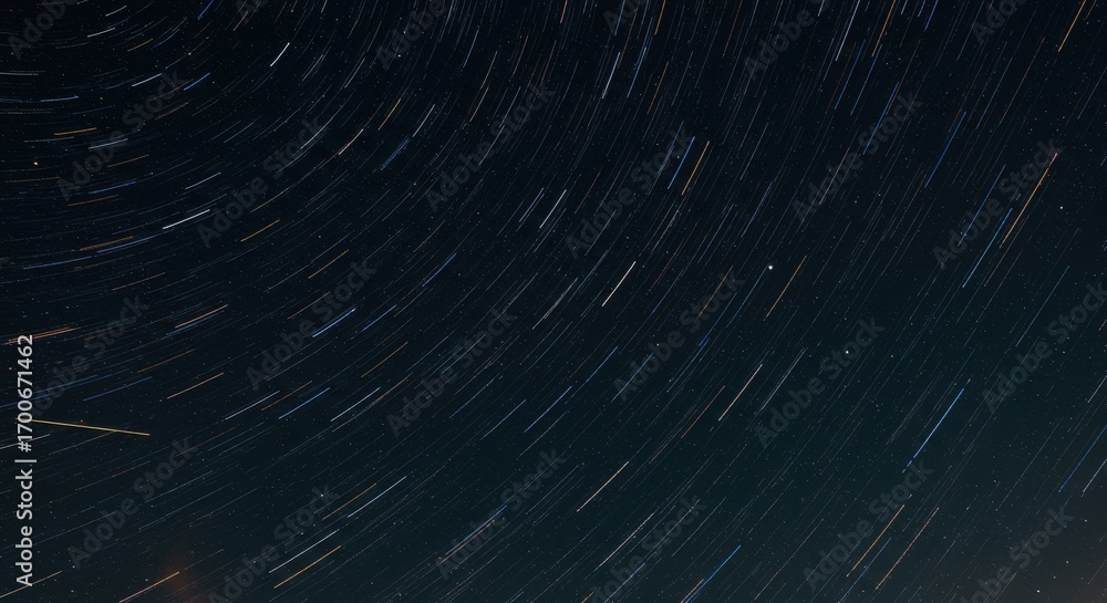 Poster a captivating night sky displays trails of starlight, creating a mesmerizing and dynamic celestial s
