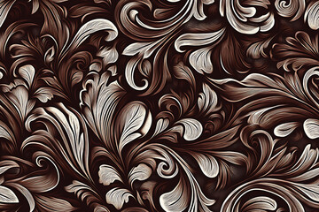 Tooled leather svg, seamless floral pattern tile