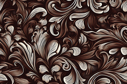 Tooled leather svg, seamless floral pattern tile
