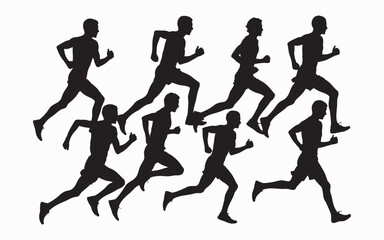 Silhouette of runners sprinting in a race competition on white background