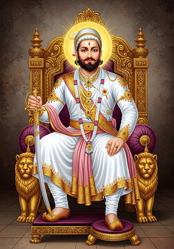 Chhatrapati Shivaji Maharaj, the Great Maratha Emperor, Seated on a Golden Throne