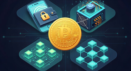 bitcoin cryptocurrency digital wallet and blockchain technology