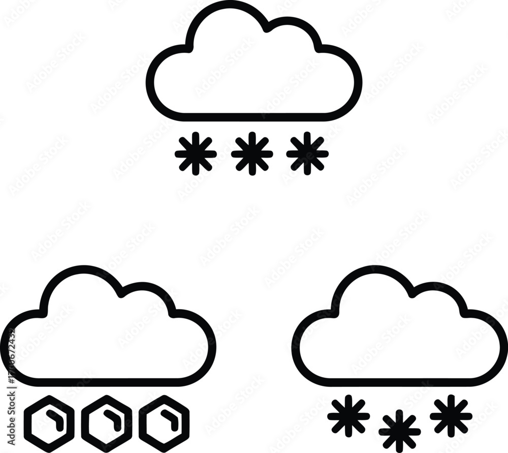 Poster weather pattern pictograms showcasing clouds with diverse precipitation including snow ice pellets a