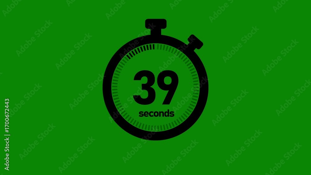 Poster 45 second countdown timer with white alarm clock on black background suitable for presentations, web
