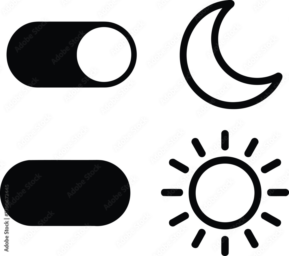 Fototapete elegant dark mode toggle featuring a crescent moon and radiant sun symbology for user interface desi