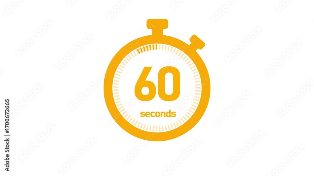 Poster the 60 second, stopwatch icon. stopwatch icon in flat style, timer on on color background. motion gr