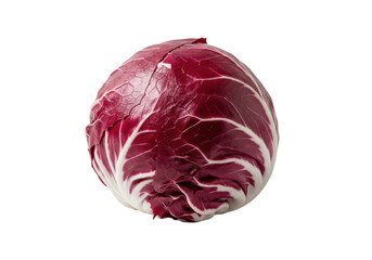 Pristine crimson radicchio head, velvety texture, intricate veins, gently resting on seamless immaculate white background, soft diffused shadows, copy space, gourmet food concept