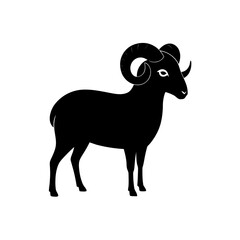 Silhouette of a ram with curled horns art on transparent background